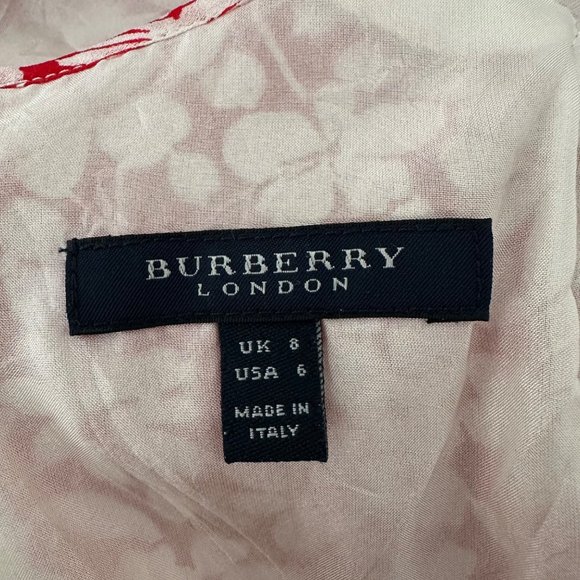 Burberry A Line Short Silk Dress Lace Flutter Sleeve Red White Floral Print Sz 6 - Picture 14 of 16